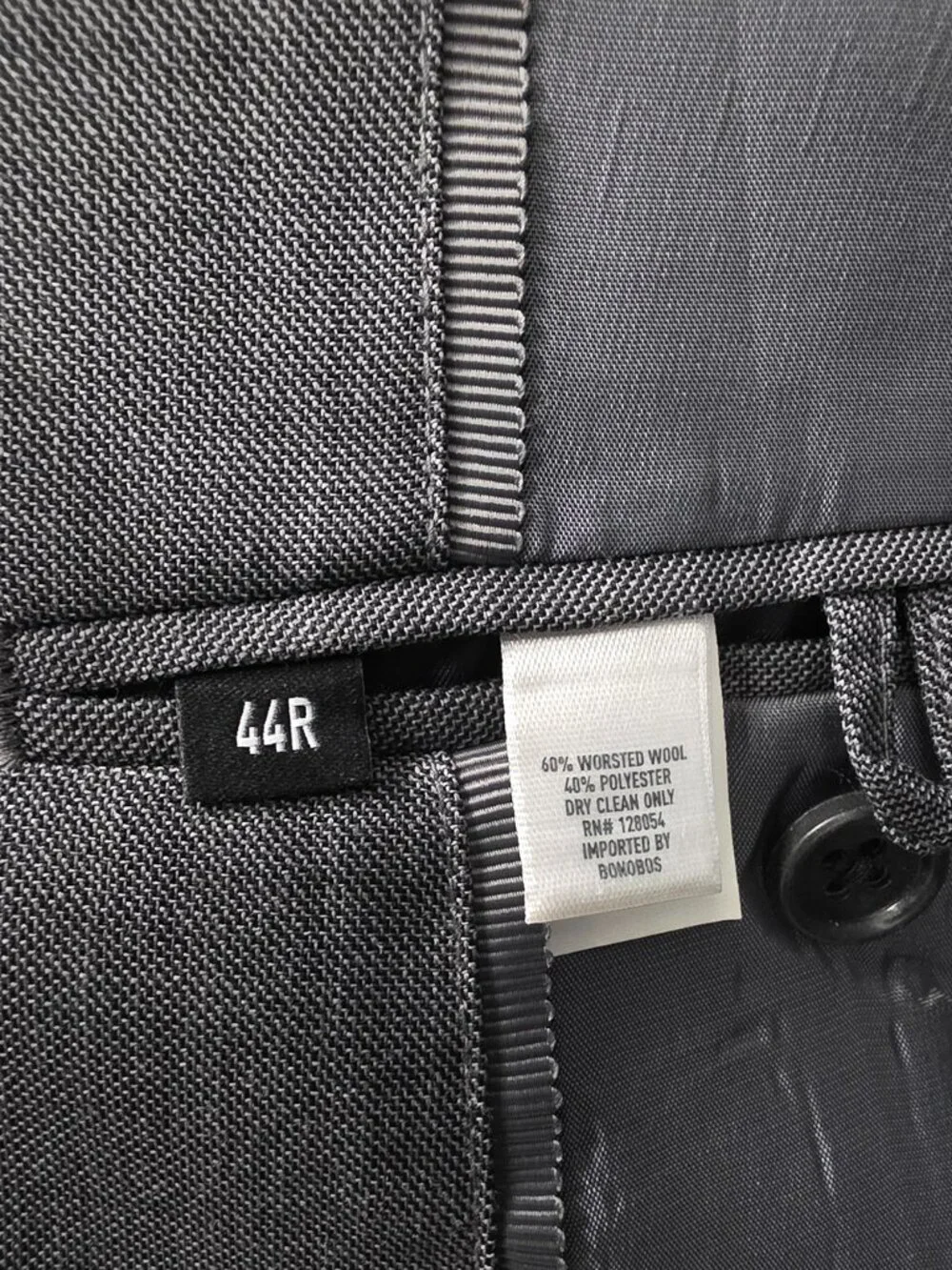 Bonobos 44R 37x30 Gray Full Suit 2-Button Solid R961